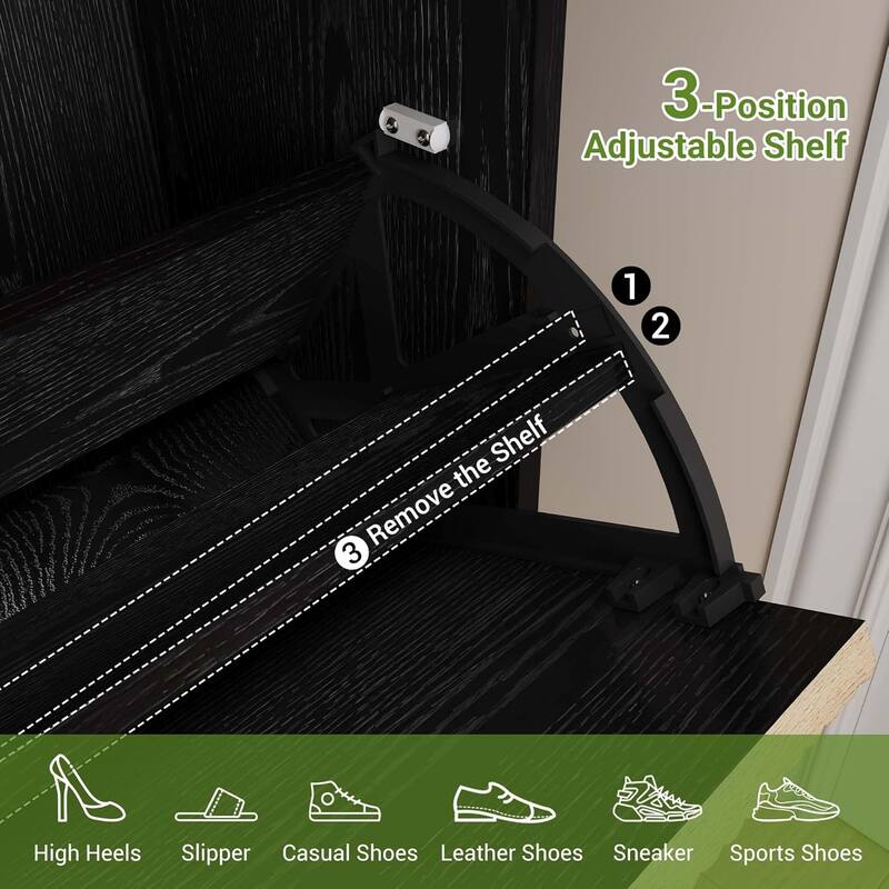 Shoe Storage Cabinet with 3 Flip Drawers, Fluted Shoe Organizer with Metal Legs