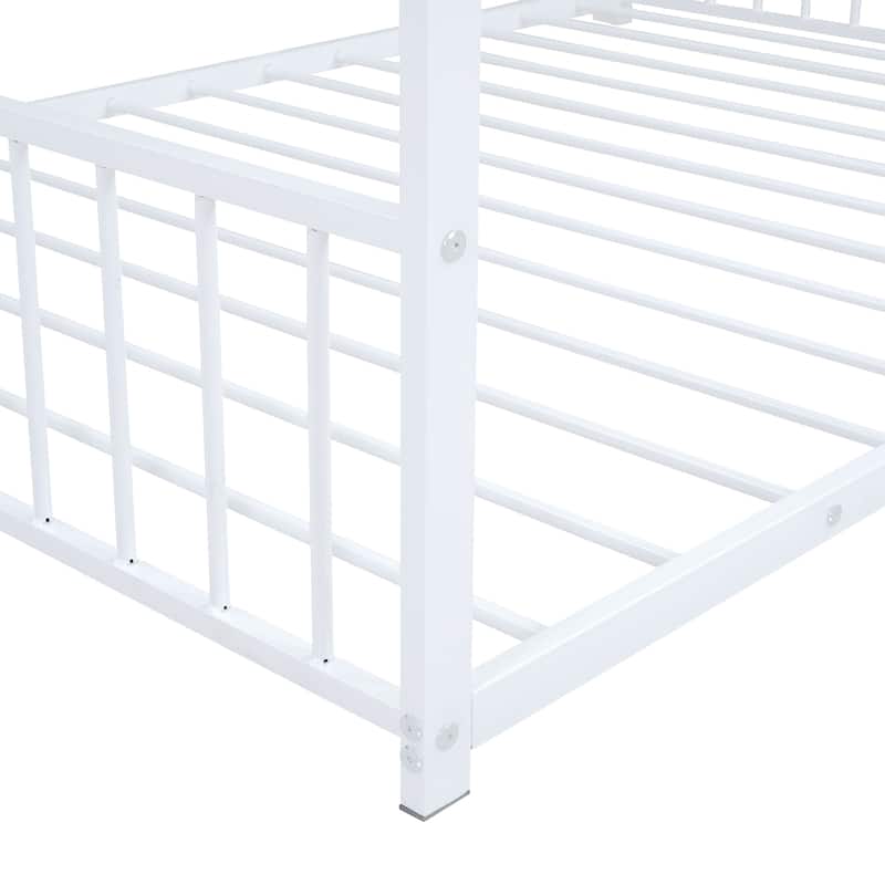 Metal House Bed with Roof, Fence, and Back