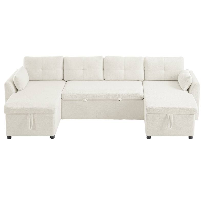 Oversized U-shaped Sectional Sofa with USB Ports, Dual Storage Chaise Lounges Sofa with Pull-out Bed Convertible Sleeper Sofa