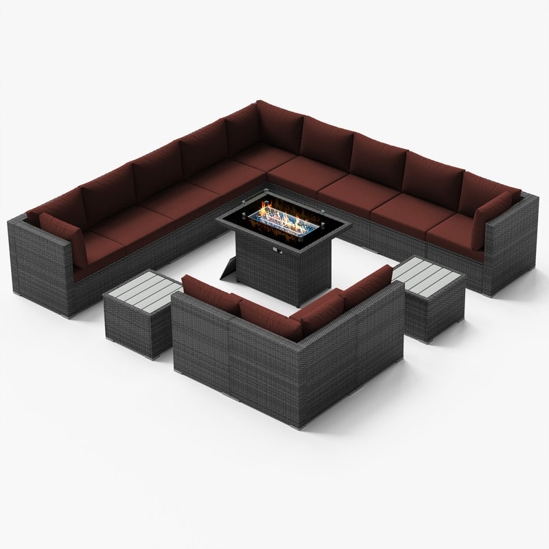 FINCATI 15-Piece Grey Wicker Patio Conversation Set with 43" Fire Pit