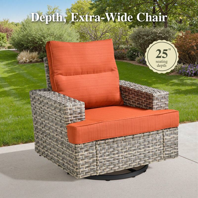 OVIOS 9 Pieces T shaped Seat Curved Swivel Chair Set With Fire Pit