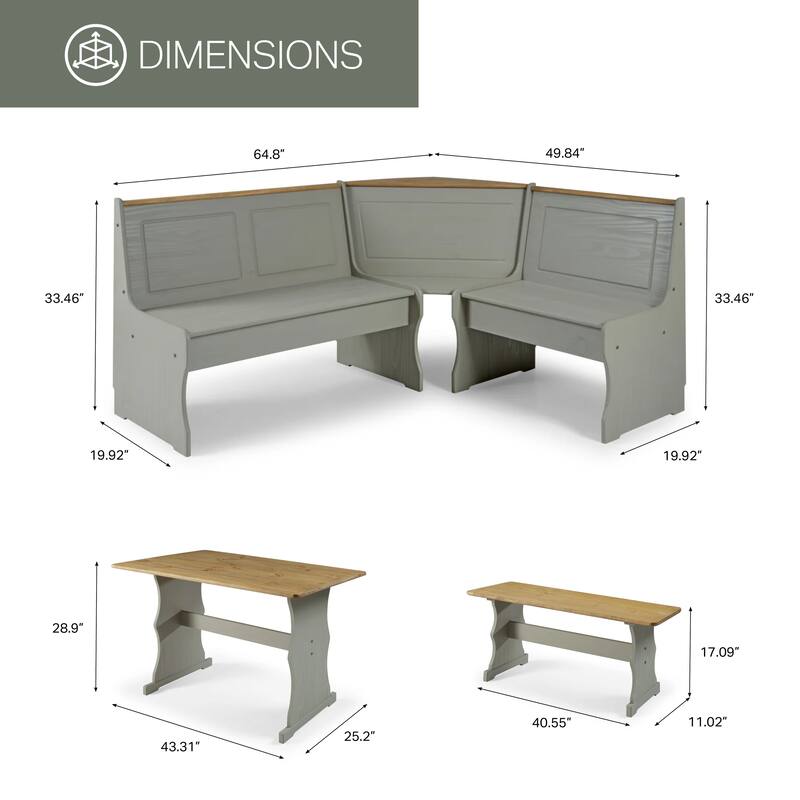 OS Home and Office Furniture Model COG805 Solid Pine Corner Dining Booth in Corona Gray