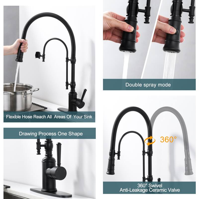 WOWOW Single Handle Gooseneck Pull Down Sprayer Kitchen Faucet