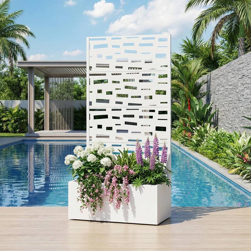 Raised Garden Bed Planter with Trellis Movable Planter Box with Lockable Wheels - 59"x30" - White