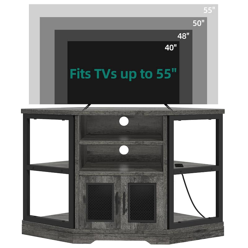 Farmhouse Corner TV Stand Entertainment Center Media Console for TVs up to 55" with Power Outlet