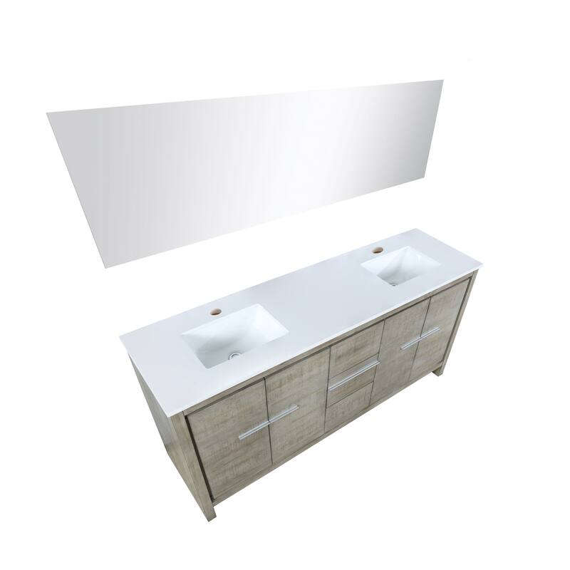 Lafarre 36 in W x 20 in D Rustic Acacia Bath Vanity, White Quartz Top and 28 in Mirror