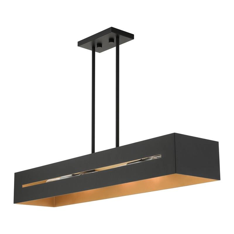 Livex Lighting 4-light Textured Black Linear Chandelier, 45957-14 - 36" L x 8" W x 12" - 42" Adj. H