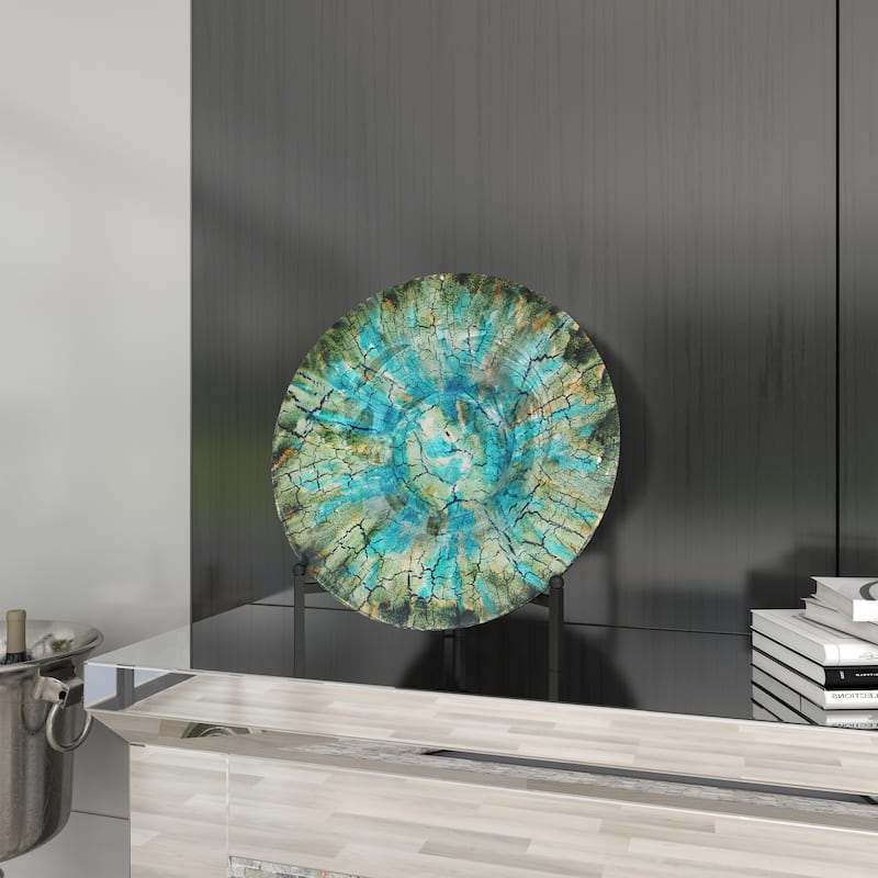 Green Glass Handmade Mosaic Inspired Geometric Charger with Stand