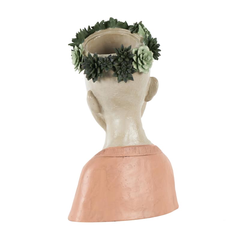 Resin Woman Bust Indoor Outdoor Planter with Succulent or Flower Crown and Orange or Blue Top - Beige - Roche River Decor