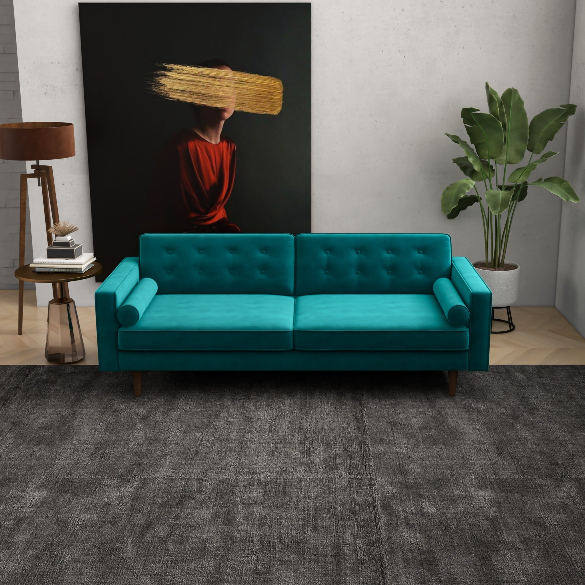 Clayton Mid Century Modern Style Channel Tufted Sofa Couch for Living Room in Teal