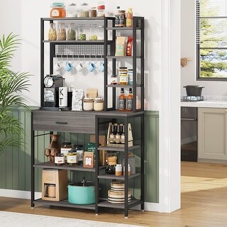 Baker's Rack with Drawer, 70.9 Inch Kitchen Shelf Rack with 10 Hooks ...