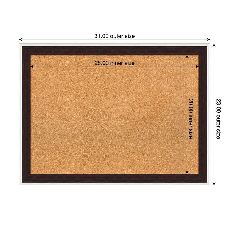 Maya Espresso Silver Framed Cork Board - Bulletin Board, Organization Board, Pin Board - Natural - 31 x 23 in