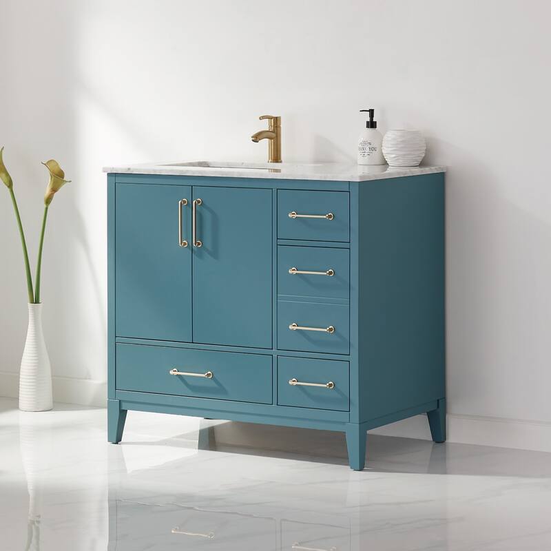 Altair Sutton Single Bathroom Vanity Set and Carrara White Countertop