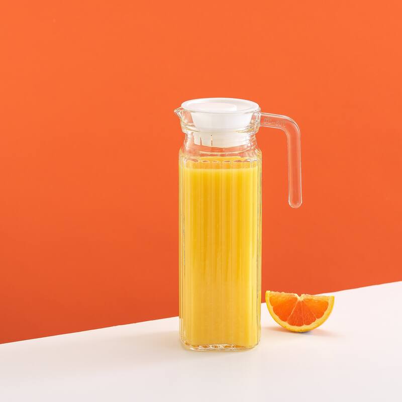 JoyJolt Beverage Serveware Glass Pitcher with Handle & 2 Lids
