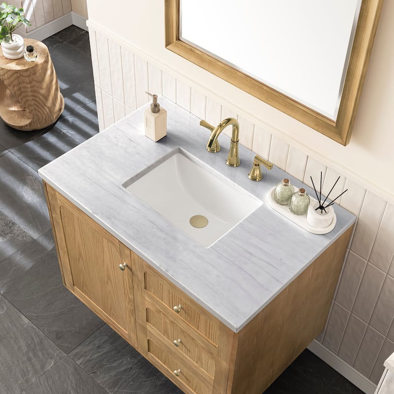 James Martin Vanities Laurent 36" Single Vanity, Light Natural Oak - Arctic Fall Solid Surface