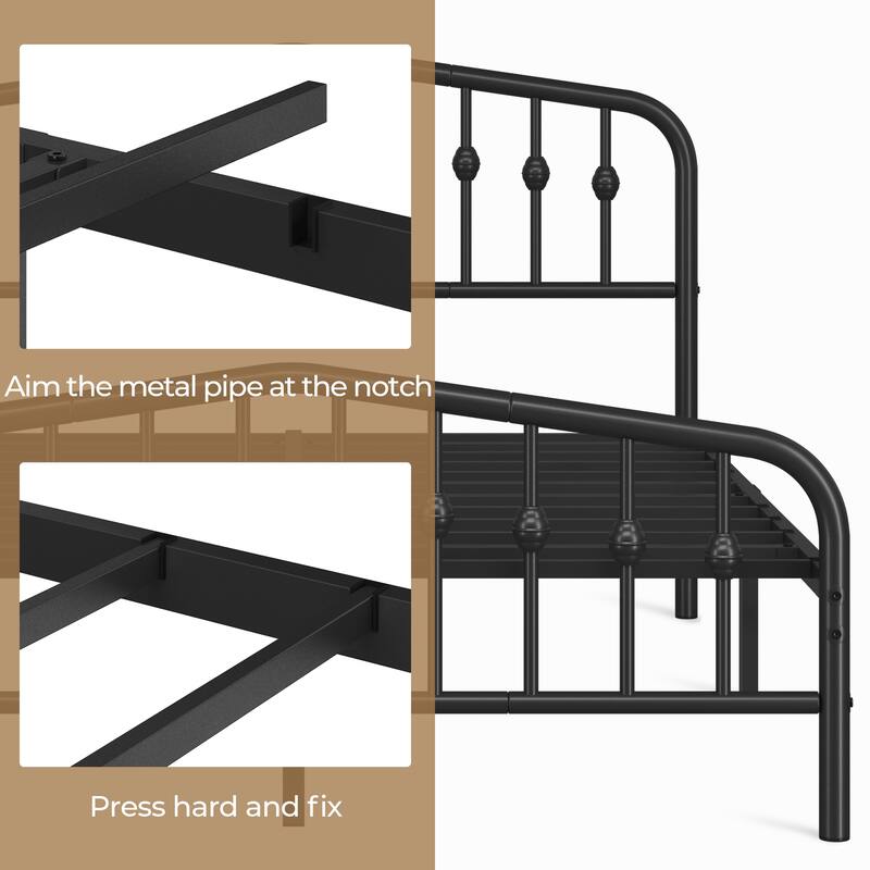 Yaheetech Bed Frame with Arched Headboard Modern Metal Bed Frame with Heavy Duty Slat Support