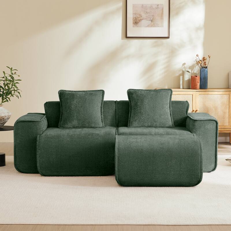 GDFStudio - Streamlined Velvet 2-Seater 78.74" Modular L-Shaped Sofa with Ottoman