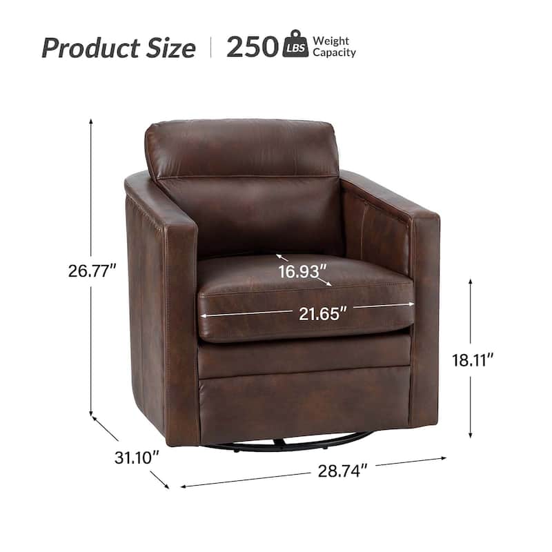 Jorge 28.74" Wide Genuine Leather Swivel Chair with Arms