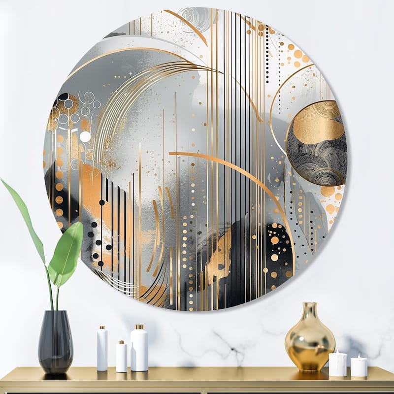 Designart "Shapes And Lines Abstract Marble I" Abstract Marble Metal Round Wall Art - 36x36 - Disc of 36 Inch
