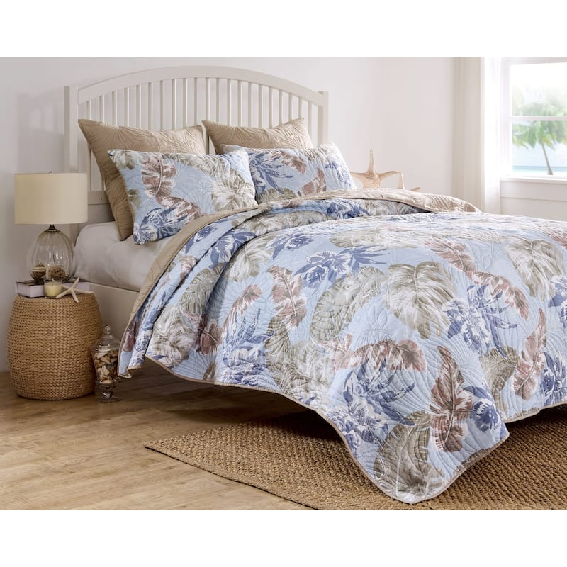 Greenland Home Fashions Tropics Finely Stitched Palm Leaf Reversible Quilt Set
