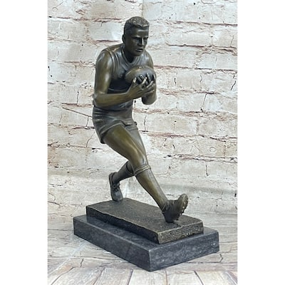 Football Rugby Athlete Bronze Sculpture Statue Trophy On Marble Base