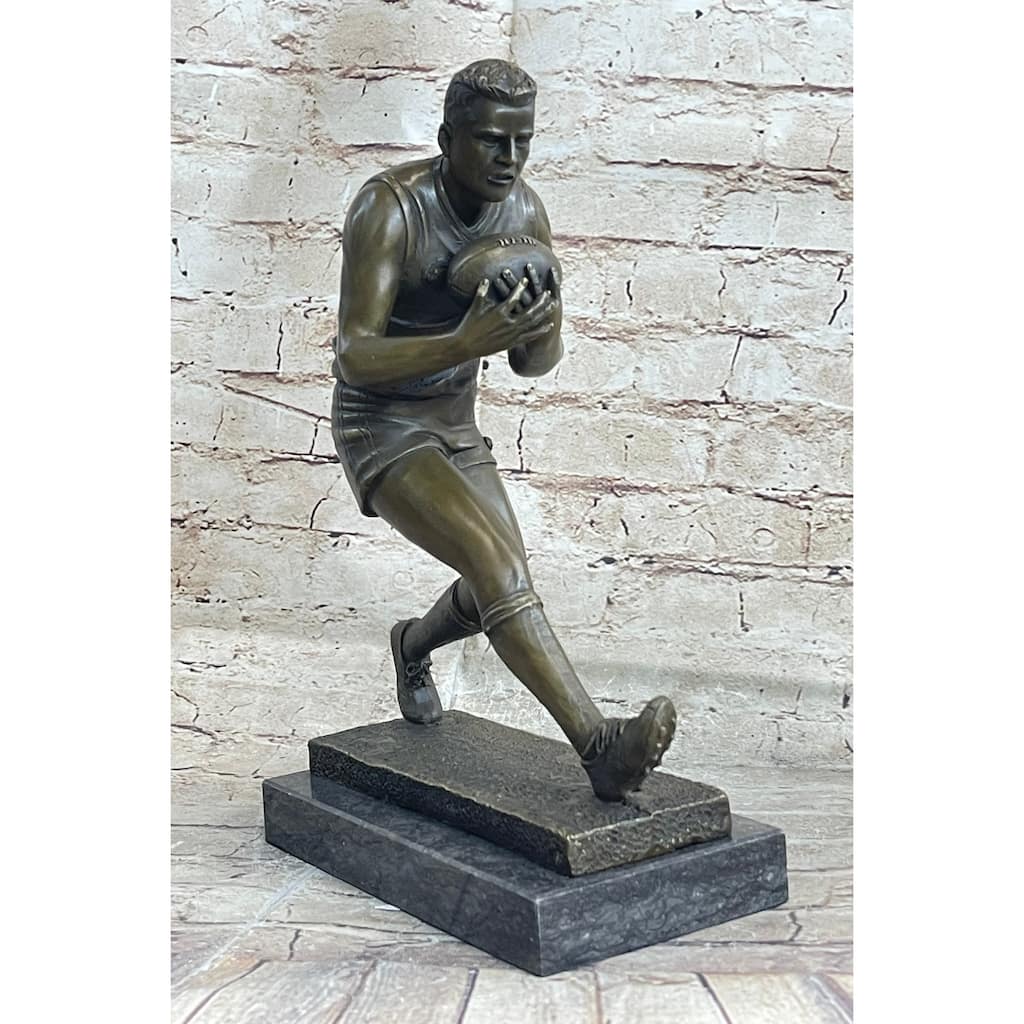 Football Rugby Athlete Bronze Sculpture Statue Trophy On Marble Base
