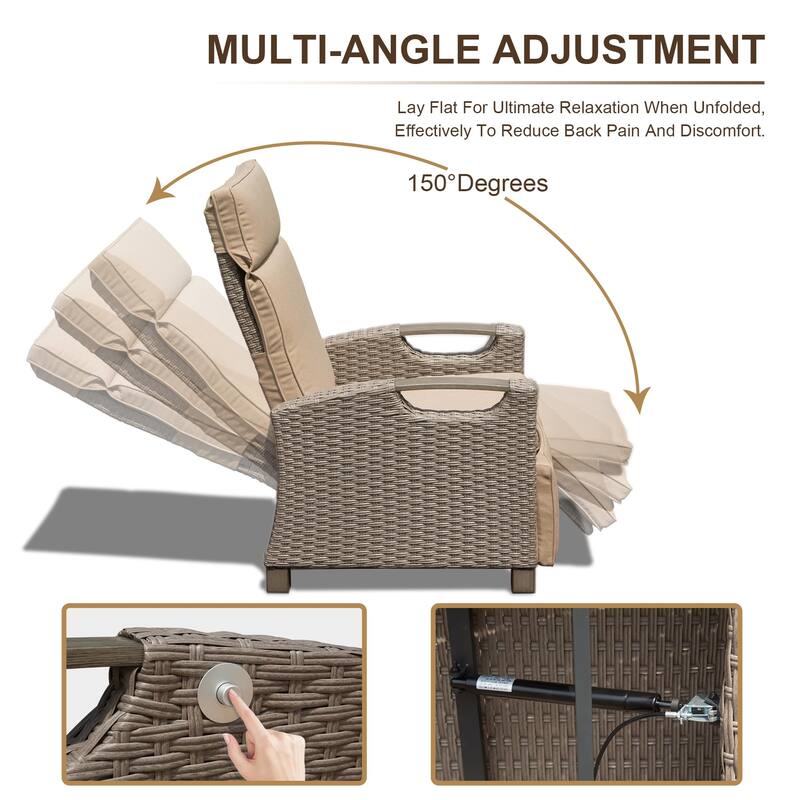 Woven Wicker Outdoor Recliner Chair, Thick Cushions Reclining Lounge Chair