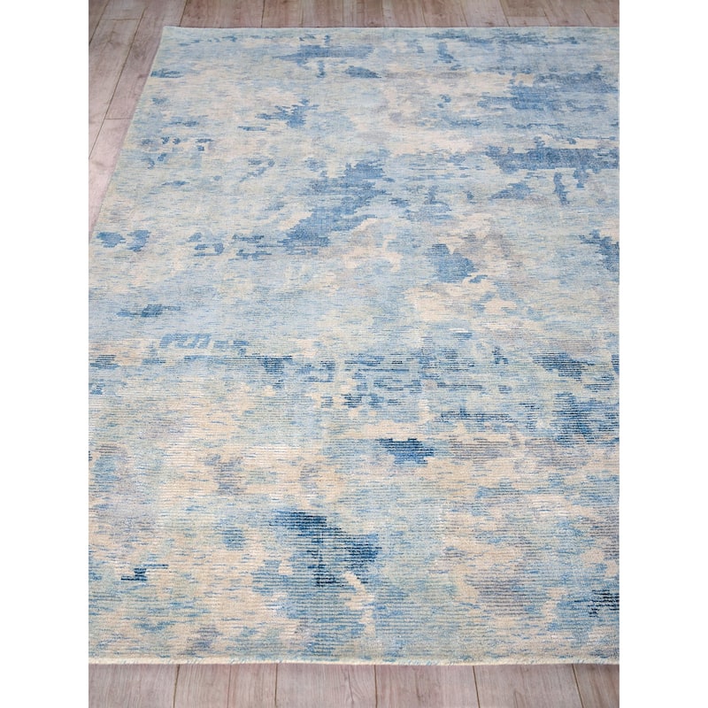 EXQUISITE RUGS Mineral Hand-loomed Wool/Bamboo Silk Blue Area Rug.