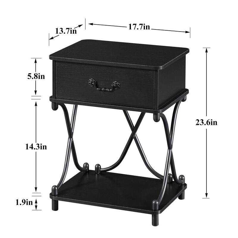 Modern 1-Drawer Nightstand with Storage Shelf, X-design End Side Table, Set of 2