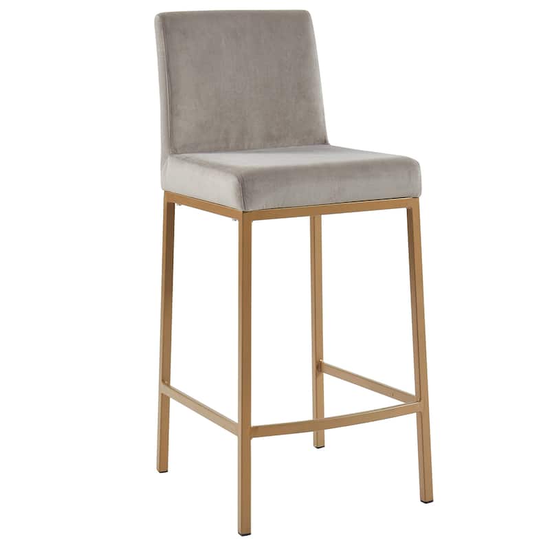 Contemporary Velvet and Metal 26" Counter Stool, Set of 4 - Grey