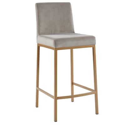 Set of 2 Gray and Gold Contemporary Upholstery Counter Chairs 37.5"