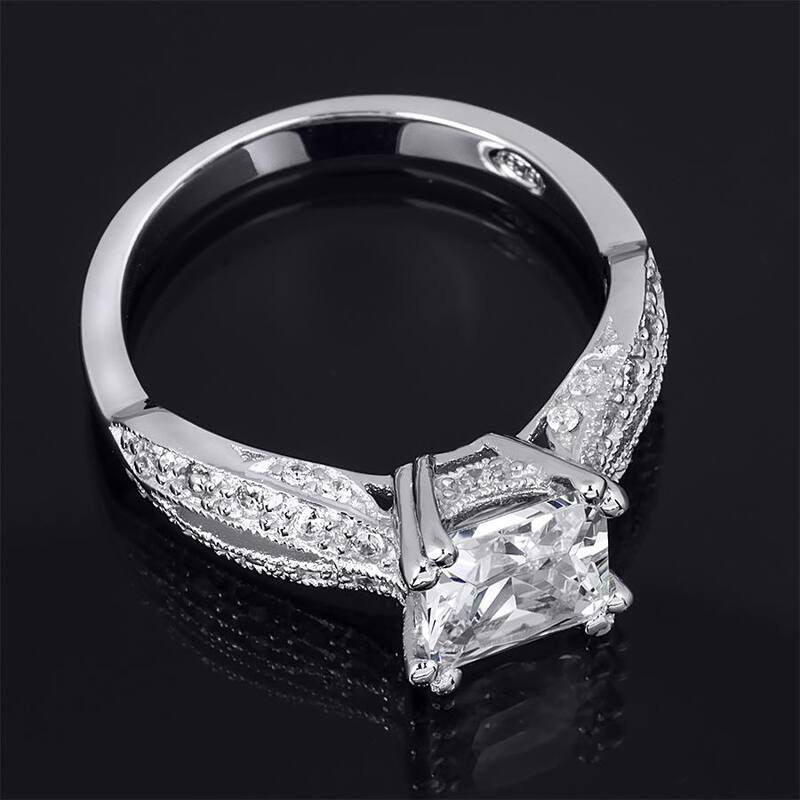 Sterling Silver CZ Princess Cut Wedding Engagement Ring 1.5 Carat