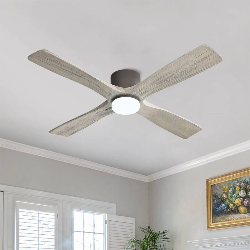 WINGBO 54" DC Flush Mount Ceiling Fan with Light and Remote
