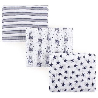 Hudson Baby Infant Boy Cotton Muslin Swaddle Blankets, Rocket Ship, One Size - Rocket Ship - 3-Pack