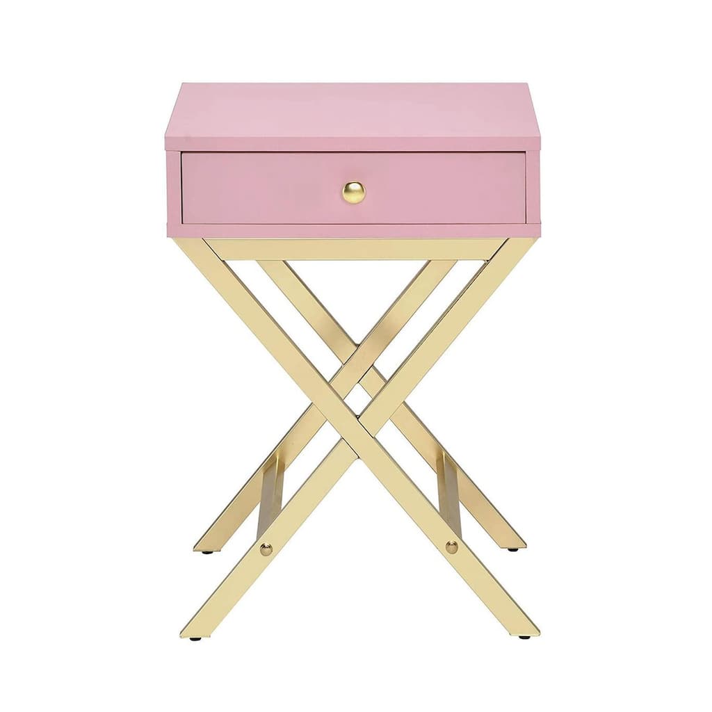 Rectangular Side Table with One Drawer, Pink and