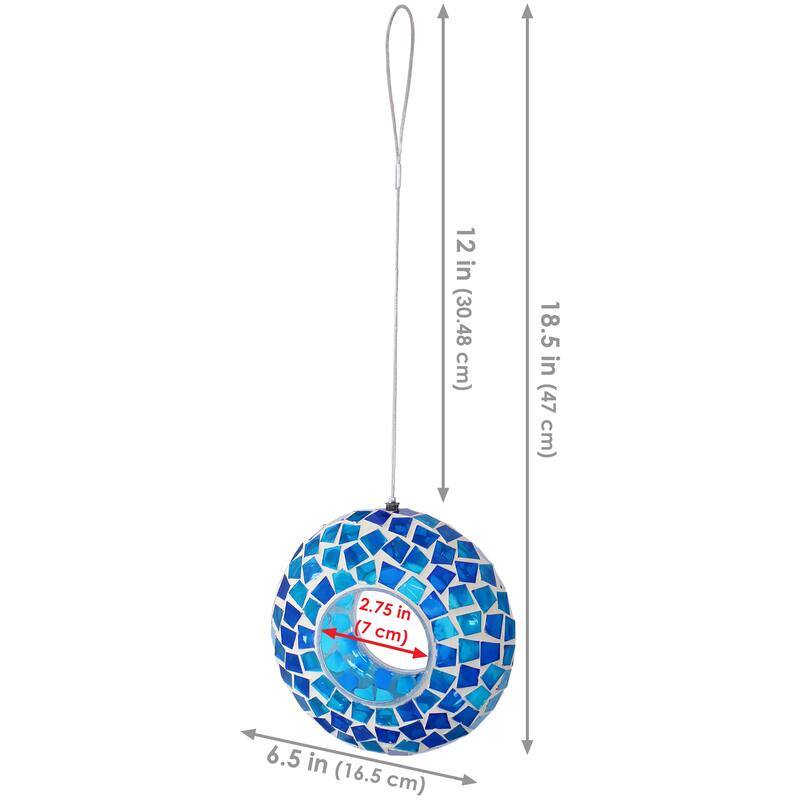 Outdoor Hanging Bird Feeder Blue Mosaic Fly-Through Design - 6"