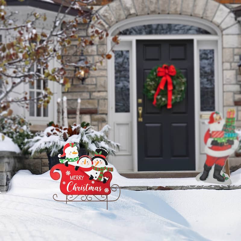 Glitzhome 24"H Metal Snowmen Ornament Yard Stakes Chrismas Decor