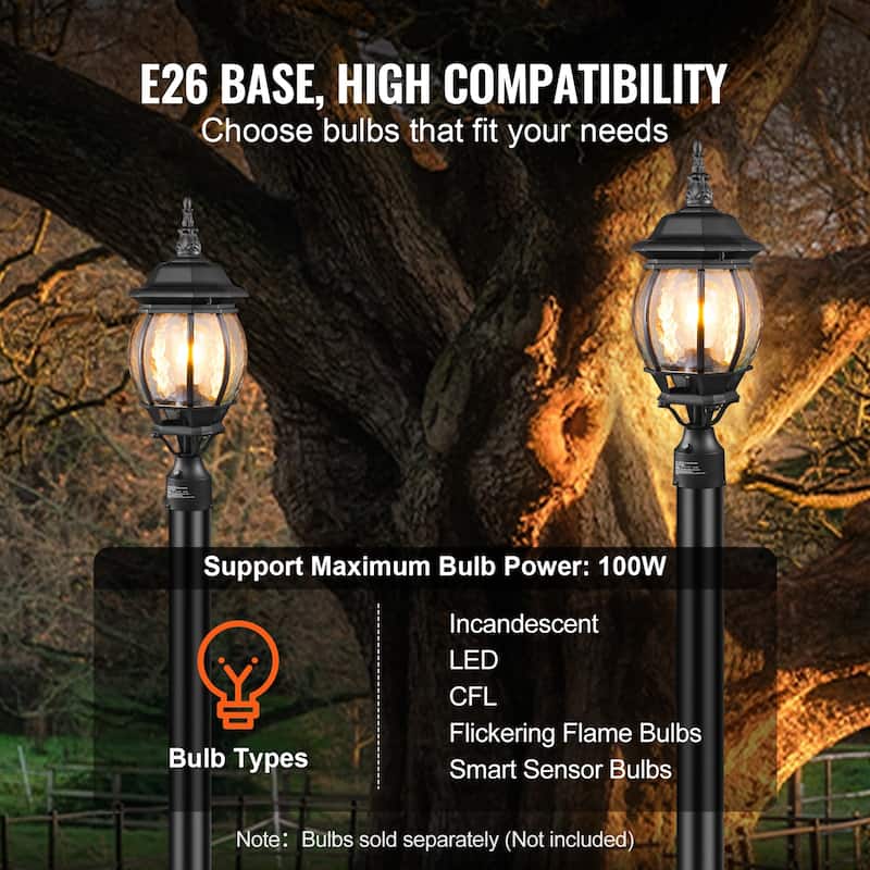 2 Pack Dusk to Dawn Outdoor Post Light, Waterproof Lamp Post Light Fixtures with Pier Mount Base Glass Shade