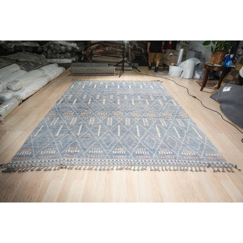 Home Decor Ivory Hand-Knotted Wool Contemporary Plaid Marrakech Handspun Area Rug. Elegant Design for Living Room, Bedroom