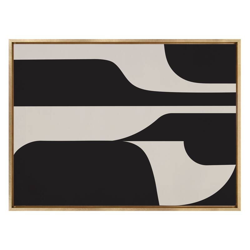 Kate and Laurel Sylvie Eye Catching Sleek Abstract 6 Black and Beige Framed Canvas by The Creative Bunch Studio