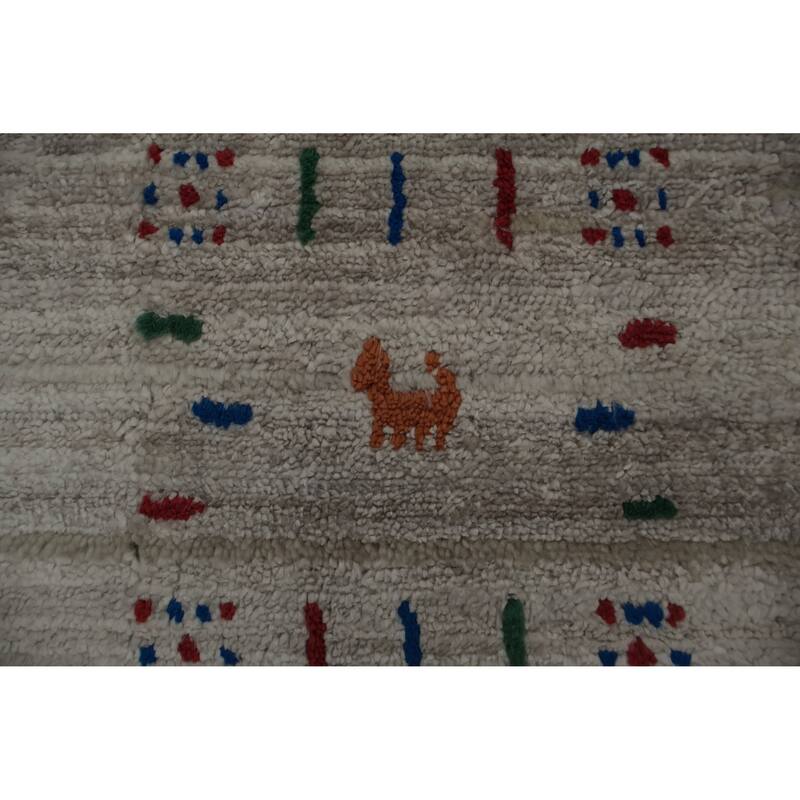 Hand Knotted Oriental 100% Wool Carpet Tribal Animal Pictorial Beige & Ivories Gabbeh Area Rug - 12' 4'' X 9' 4''
