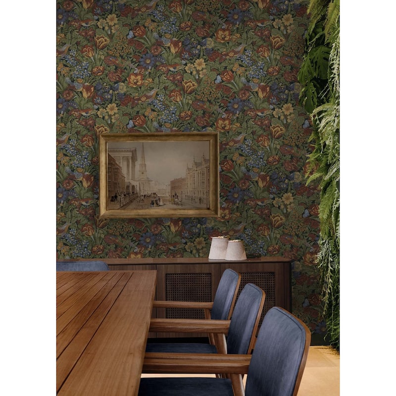 NextWall Bird Floral Peel and Stick Wallpaper
