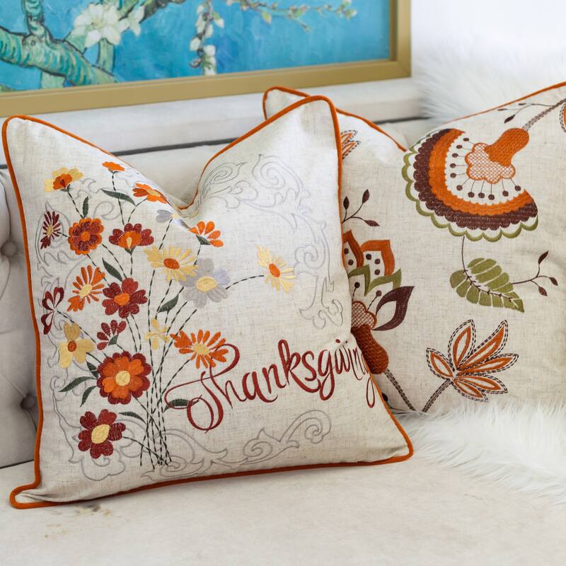 Thanksgiving Embroidered Floral Throw Pillow