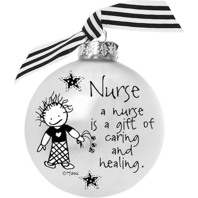 4" Black White Christmas Ball Ornament with A Nurse is a Gift Print