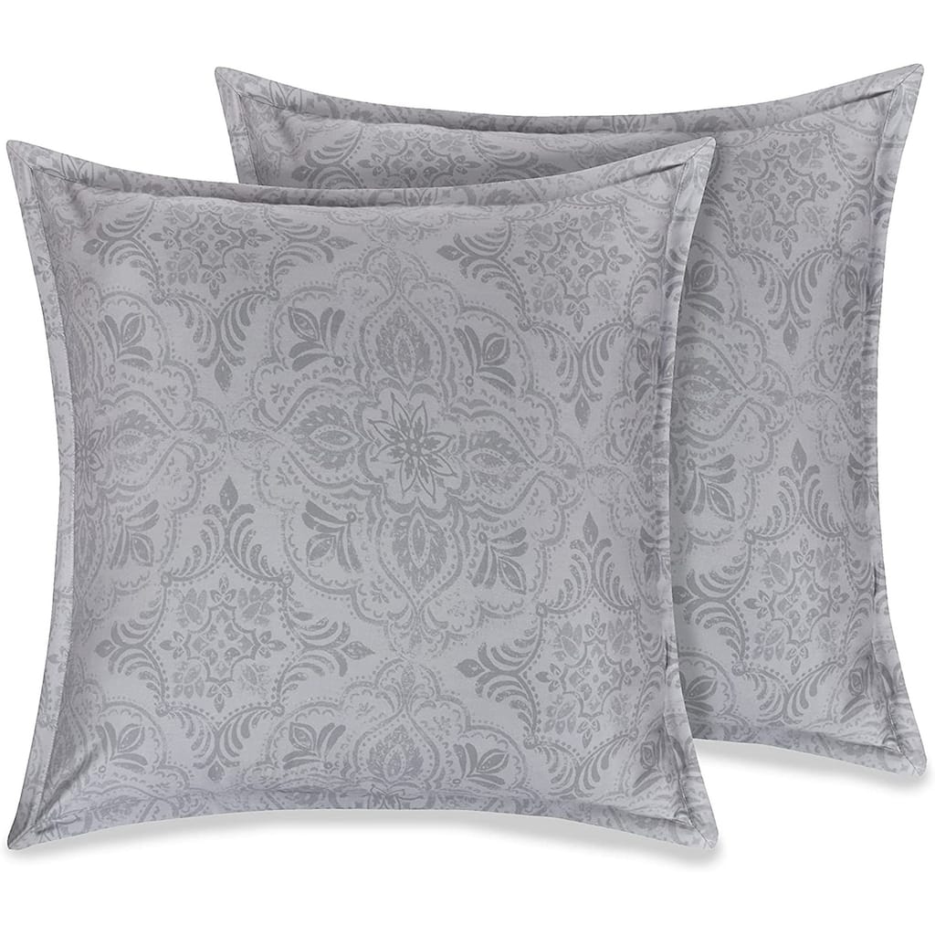Delara GOTS Certified 100% Organic Cotton 2 Inch Flange Euro Sham Set of 2, 26"X26", Gilliam Grey