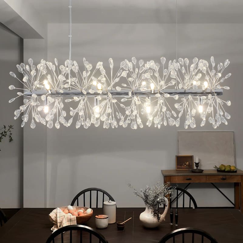 9/12-Light Modern Glam Linear Sputnik Starburst Beaded Crystal Chandelier Firework Kitchen Island Pendant