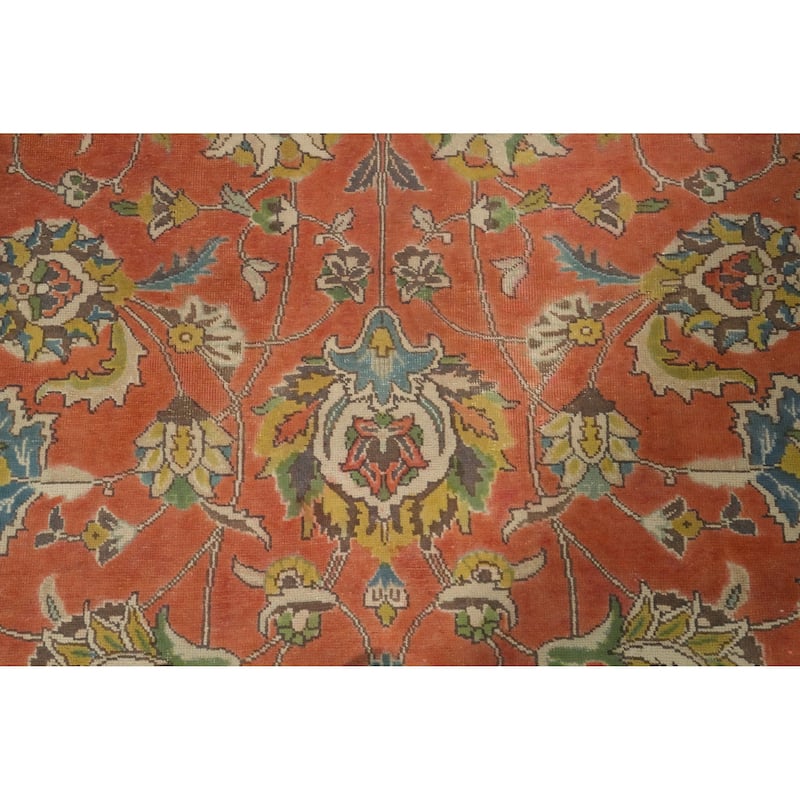 Hand Knotted Oriental 100% Wool Carpet Traditional All-Over Oranges & Rust Tabriz Area Rug - 11' 3'' X 7' 7''