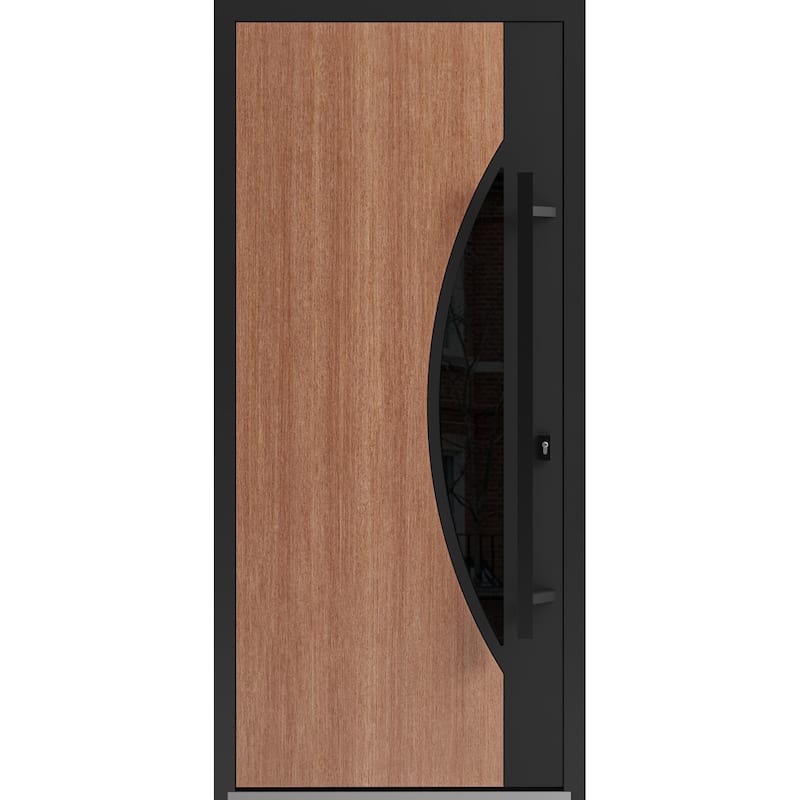 Front Exterior Prehung Steel Door Ronex 1077 Teak Entry Metal Painted W36xH80 Left hand Inswing - Taupe - 36" x 80"
