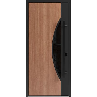 Front Exterior Prehung Steel Door Ronex 1077 Teak Entry Metal Painted W36xH80 Left hand Inswing