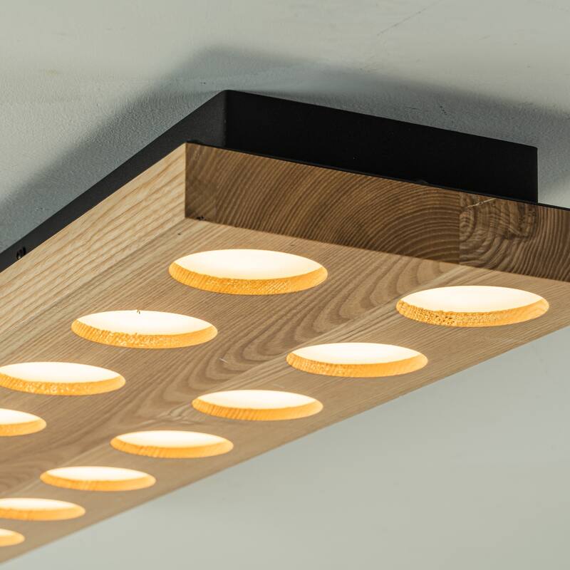 31.5" 16-Light Modern Minimalist Rectangle Wood Integrated LED Flush Mount Ceiling Light for Bedroom, Living Room
